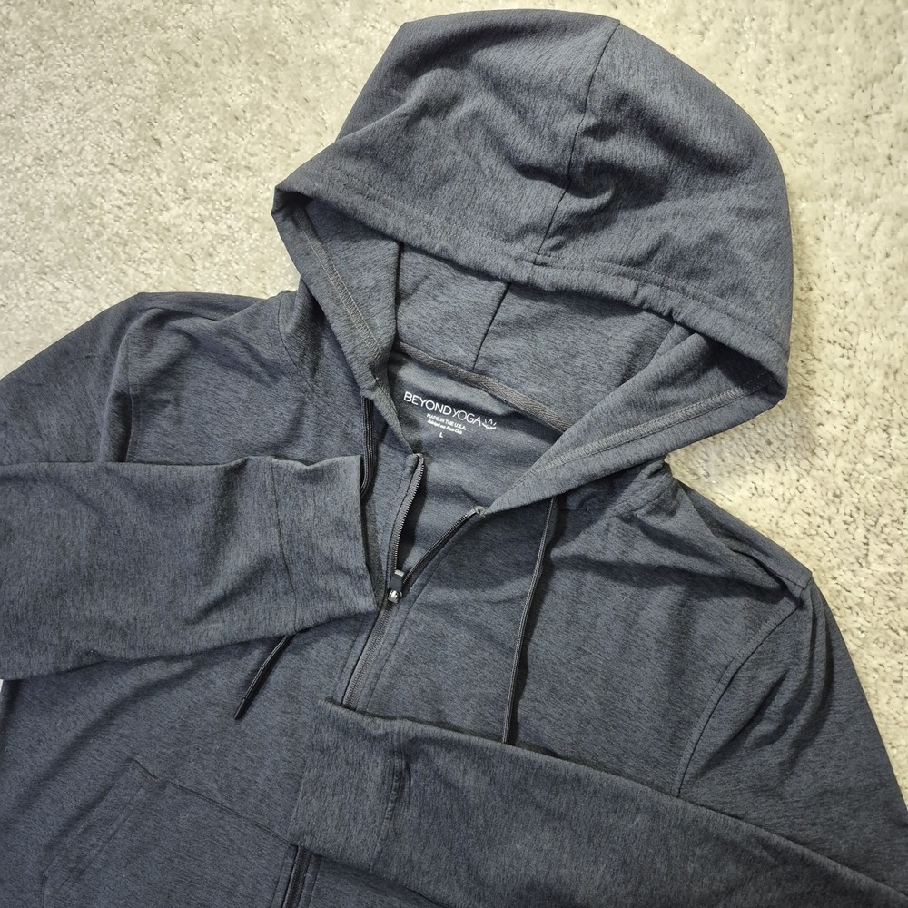 Beyond Yoga Free Fit Hoodie Mens Large Black Full Zip Athleisure Minimalist New